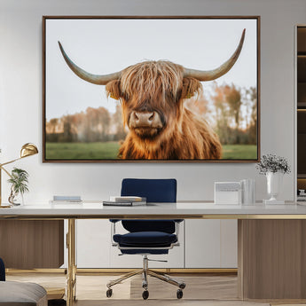64824-MGV-CV-36X24-Highland Cow Wall Art – Rustic Scottish Bull Canvas Print, Farmhouse Animal Decor for Living Room, Bedroom, Office or Cabin