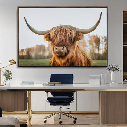 64824-MGV-CV-36X24-Highland Cow Wall Art – Rustic Scottish Bull Canvas Print, Farmhouse Animal Decor for Living Room, Bedroom, Office or Cabin