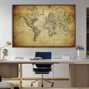 20669-MGV-CV-36X24-World Map Wall Art – Antique Style Old World Atlas Print, Rustic Travel Decor for Office, Study, Library or Living Room