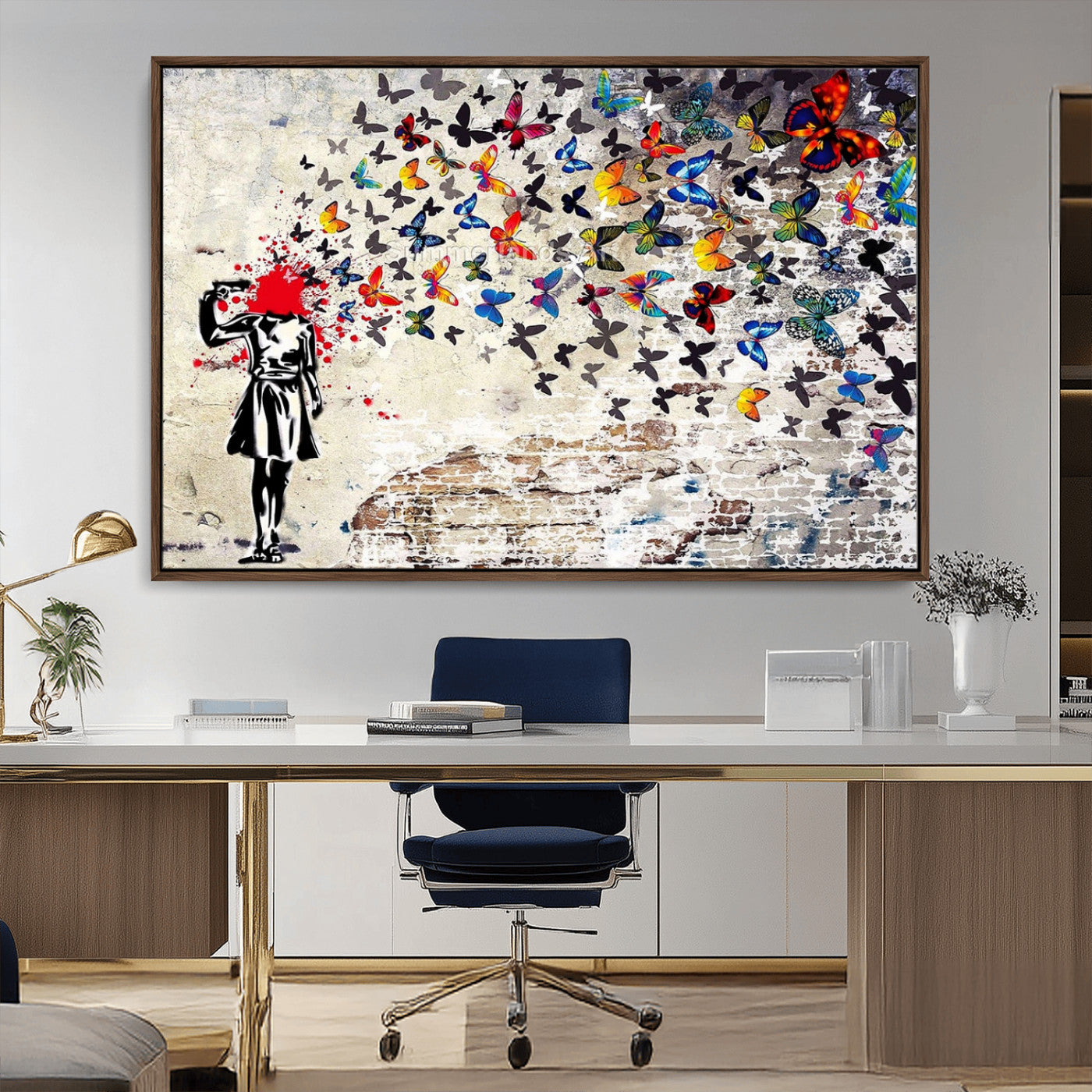 88654-MGV-CV-36X24-Butterfly Explosion Graffiti Wall Art – Street Art Canvas Print, Colorful Butterfly Spray Mural, Modern Abstract Urban Wall Decor