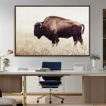 48406-MGV-CV-36X24-American Bison Wall Art – Rustic Buffalo Canvas Print in Prairie Field, Western Wildlife Photography Decor for Cabin, Lodge,