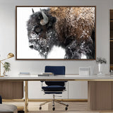24304-MGV-CV-36X24-Bison Wall Art Canvas Print, Framed Winter Bison Art Picture Print, Snowy Buffalo Perfect Rustic Farmhouse Decor Artwork