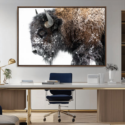 24304-MGV-CV-36X24-Bison Wall Art Canvas Print, Framed Winter Bison Art Picture Print, Snowy Buffalo Perfect Rustic Farmhouse Decor Artwork