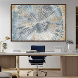 17631-MGV-CV-36X24-Radiant Burst Wall Art – Abstract Sunburst Canvas Print in Blue and Gold, Modern Geometric Painting for Living Room, Office or