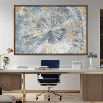 17631-MGV-CV-36X24-Radiant Burst Wall Art – Abstract Sunburst Canvas Print in Blue and Gold, Modern Geometric Painting for Living Room, Office or
