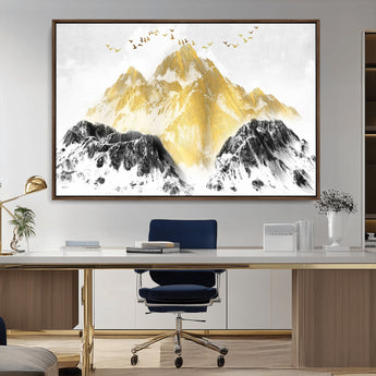 37733-MGV-CV-36X24-Golden Mountain Wall Art – Modern Abstract Landscape Canvas Print with Birds, Luxury Nature Decor for Living Room, Bedroom, or