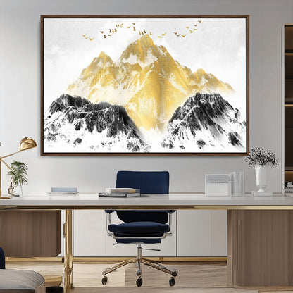 37733-MGV-CV-36X24-Golden Mountain Wall Art – Modern Abstract Landscape Canvas Print with Birds, Luxury Nature Decor for Living Room, Bedroom, or