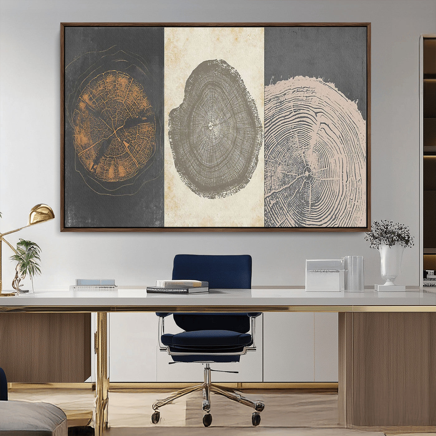 80725-MGV-CV-36X24-Wood Tree Rings Wall Art Canvas Print, Framed Tree Rings Art Picture Print, Abstract Tree Rings Perfect Modern Boho Decor Artwork