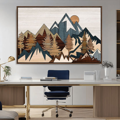 67950-MGV-CV-36X24-Modern Wood Wall Art Canvas Print, Framed Mountain Range Art Picture Print, Wood Mountain Range Perfect Rustic Decor Artwork