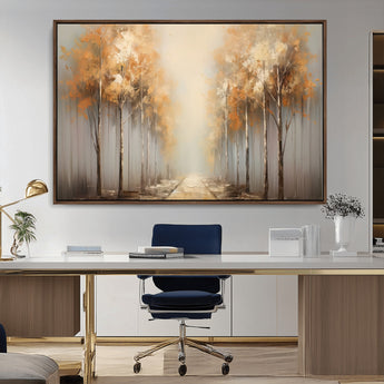 95004-MGV-CV-36X24-Autumn Forest Path Wall Art – Hand Painted Canvas Print with Golden Trees, Modern Nature Landscape Decor for Living Room, Bedroom