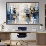 44344-MGV-CV-36X24-Abstract Blue and Gold Wall Art – Modern Hand Painted Canvas Print, Contemporary Textured Painting for Living Room, Bedroom or