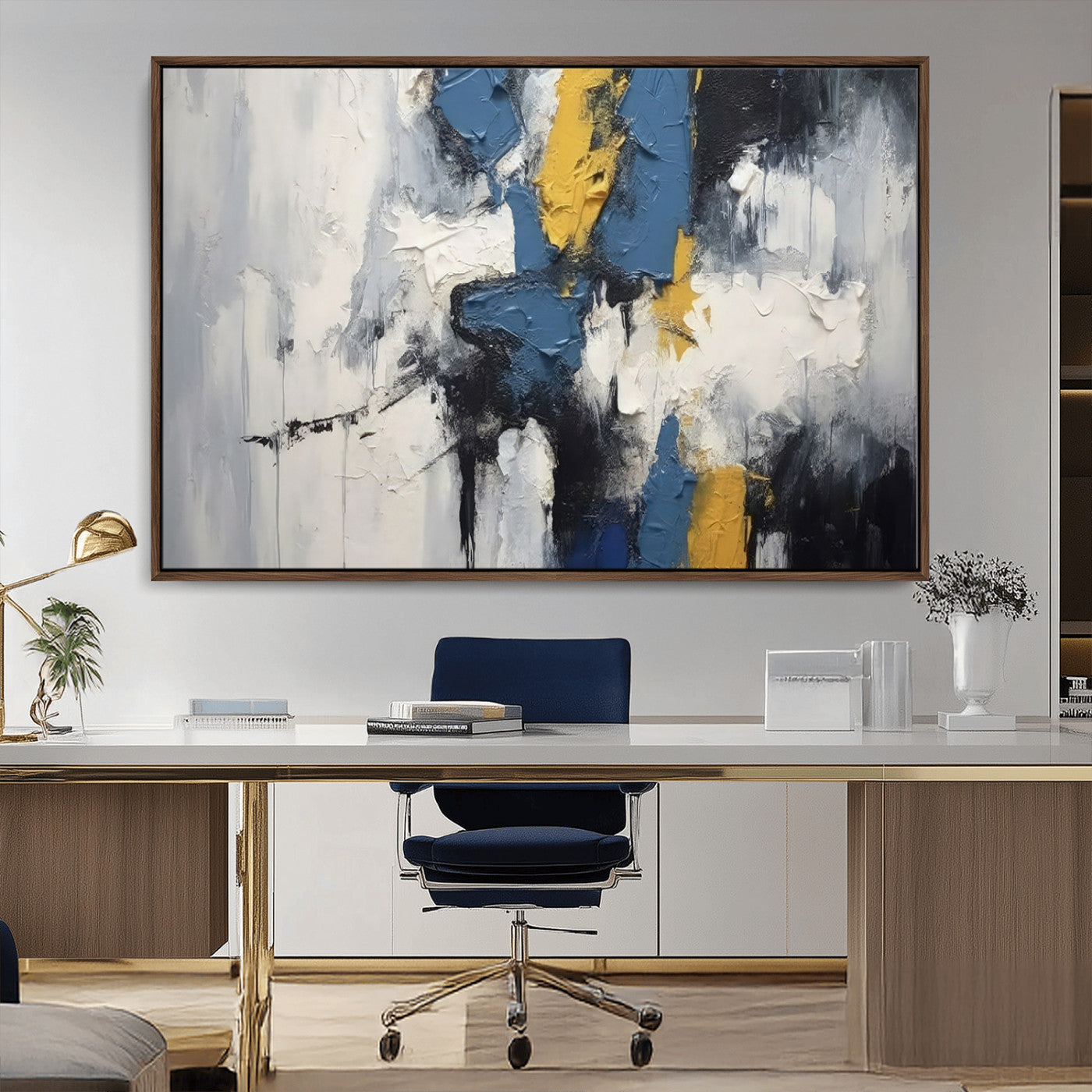 63850-MGV-CV-36X24-Abstract Blue and Yellow Wall Art – Modern Textured Canvas Painting, Bold Contemporary Artwork for Living Room, Bedroom or Office