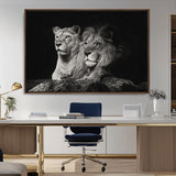 80013-MGV-CV-36X24-Lion and Lioness Wall Art – Black and White Wildlife Photography Canvas Print, African Safari Animal Decor for Office, Bedroom
