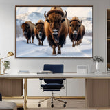 56701-MGV-CV-36X24-Bison Herd Wall Art – Buffalo Walking in Snowy Mountains Canvas Print, Rustic Wildlife Decor for Cabin, Lodge, or Living Room