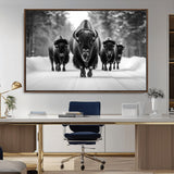 45287-MGV-CV-36X24-Bison Herd Wall Art – Black and White Buffalo Snow Road Canvas Print, Rustic Wildlife Decor for Cabin, Lodge or Living Room