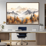 70049-MGV-CV-36X24-Autumn Mountain Forest Wall Art – Misty Landscape Canvas Print, Rustic Nature Inspired Decor for Living Room, Bedroom or Office