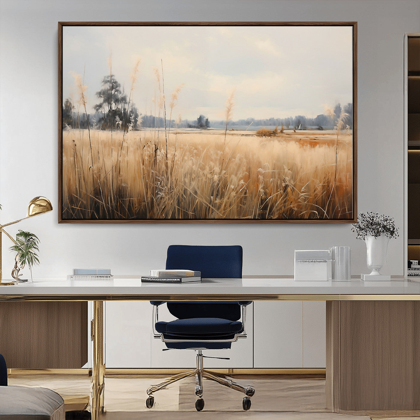 38193-MGV-CV-36X24-Golden Meadow Wall Art – Serene Grassland Landscape Canvas Print, Rustic Nature Decor for Bedroom, Living Room or Farmhouse