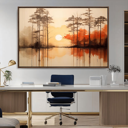 51083-MGV-CV-36X24-Sunset Lake Forest Wall Art – Serene Trees and Orange Sky Reflection Canvas Print, Tranquil Nature Decor for Living Room, Office