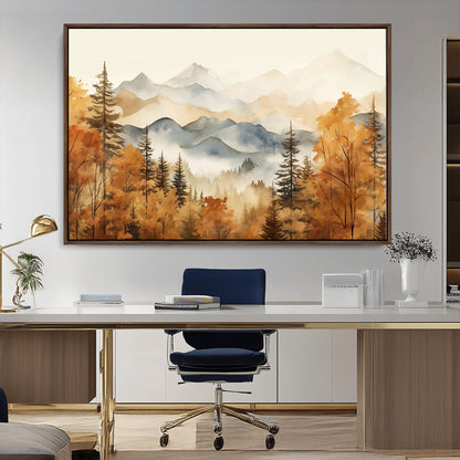 72950-MGV-CV-36X24-Autumn Mountain Forest Wall Art – Golden Fall Landscape Canvas Print, Nature-Inspired Home Decor for Living Room, Bedroom or