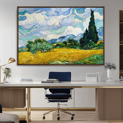 97252-MGV-CV-36X24-Wheat Field with Cypress – Van Gogh Wall Art, Impressionist Landscape Canvas Print, Rustic Home Decor for Living Room or Office