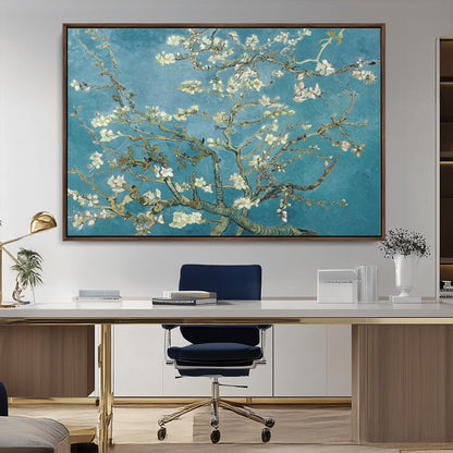 65607-MGV-CV-36X24-Almond Blossom Wall Art – Van Gogh Blue Floral Canvas Print, Elegant Impressionist Painting Decor for Living Room, Bedroom or