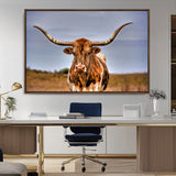 18594-MGV-CV-36X24-Texas Longhorn Bull Wall Art – Rustic Western Cattle Canvas Print, Country Farmhouse Decor for Living Room, Office or Cabin