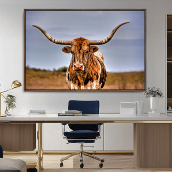 18594-MGV-CV-36X24-Texas Longhorn Bull Wall Art – Rustic Western Cattle Canvas Print, Country Farmhouse Decor for Living Room, Office or Cabin