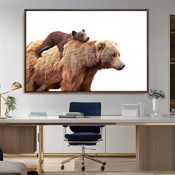 76943-MGV-CV-36X24-Mom Bear Wall Art Canvas Print, Framed Bear Photography Art Picture Print, Rustic Bear and Cub Perfect Rustic Farmhouse Decor