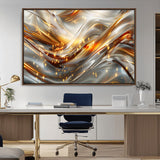 Lines1-MGV-CV-36X24-Abstract Metallic Wall Art – Silver and Gold Wave Canvas Print with Sparkling Accents, Modern Luxury Decor for Living Room, Office