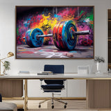 13549-MGV-CV-36X24-Graffiti Gym Wall Art Canvas Print, Framed Graffiti Barbell Art Picture Print, Weightlifting Perfect Fitness Studio Decor Artwork