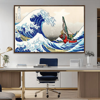 19450-MGV-CV-36X24-Great Wave Adventure Wall Art – Japanese Style Ocean Canvas Print, Fantasy Sailing Decor for Living Room, Bedroom or Office