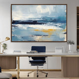 19746-MGV-CV-36X24-Abstract Ocean Wall Art – Modern Coastal Canvas Print with Blue, White and Gold Textures, Contemporary Seascape Painting for
