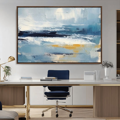 19746-MGV-CV-36X24-Abstract Ocean Wall Art – Modern Coastal Canvas Print with Blue, White and Gold Textures, Contemporary Seascape Painting for