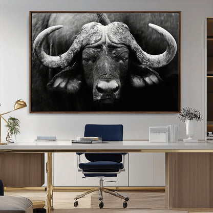 75273-MGV-CV-36X24-Buffalo Wall Art – Black and White African Buffalo Canvas Print, Rustic Wildlife Animal Artwork for Farmhouse, Living Room,