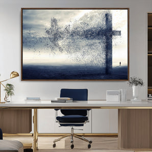 55718-MGV-CV-36X24-Surreal Cross Wall Art – Spiritual Faith Canvas Print, Abstract Christian Artwork with Modern Religious Symbol for Living Room,