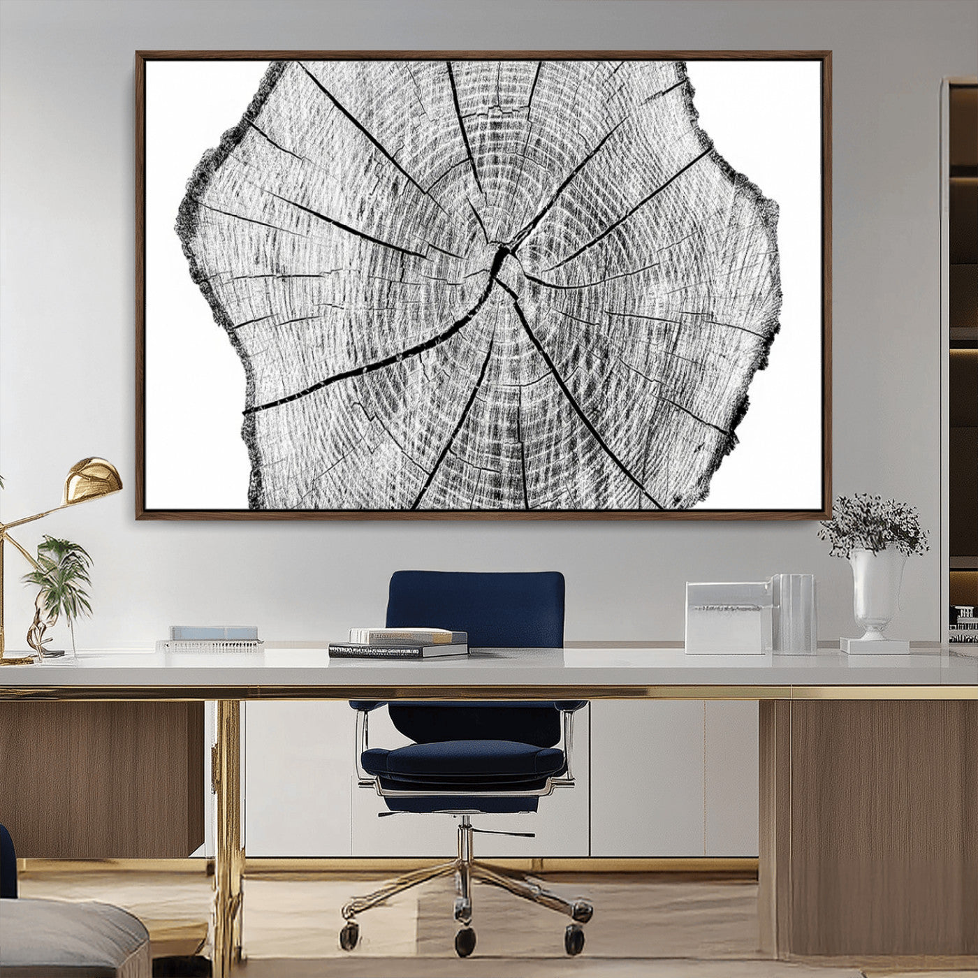 98709-MGV-CV-36X24-Tree Ring Wall Art – Black and White Canvas Print Rustic Wood Cross Section, Minimal Nature Inspired Decor for Living Room,