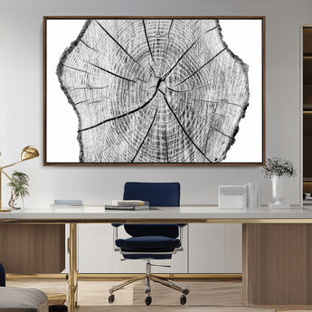 98709-MGV-CV-36X24-Tree Ring Wall Art – Black and White Canvas Print Rustic Wood Cross Section, Minimal Nature Inspired Decor for Living Room,