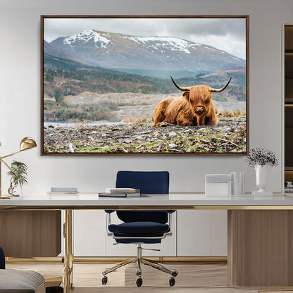 80252-MGV-CV-36X24-Scottish Cow Wall Art Canvas Print, Framed Highland Cow Art Picture Print, Highland Cattle Perfect Rustic Farmhouse Decor Artwork