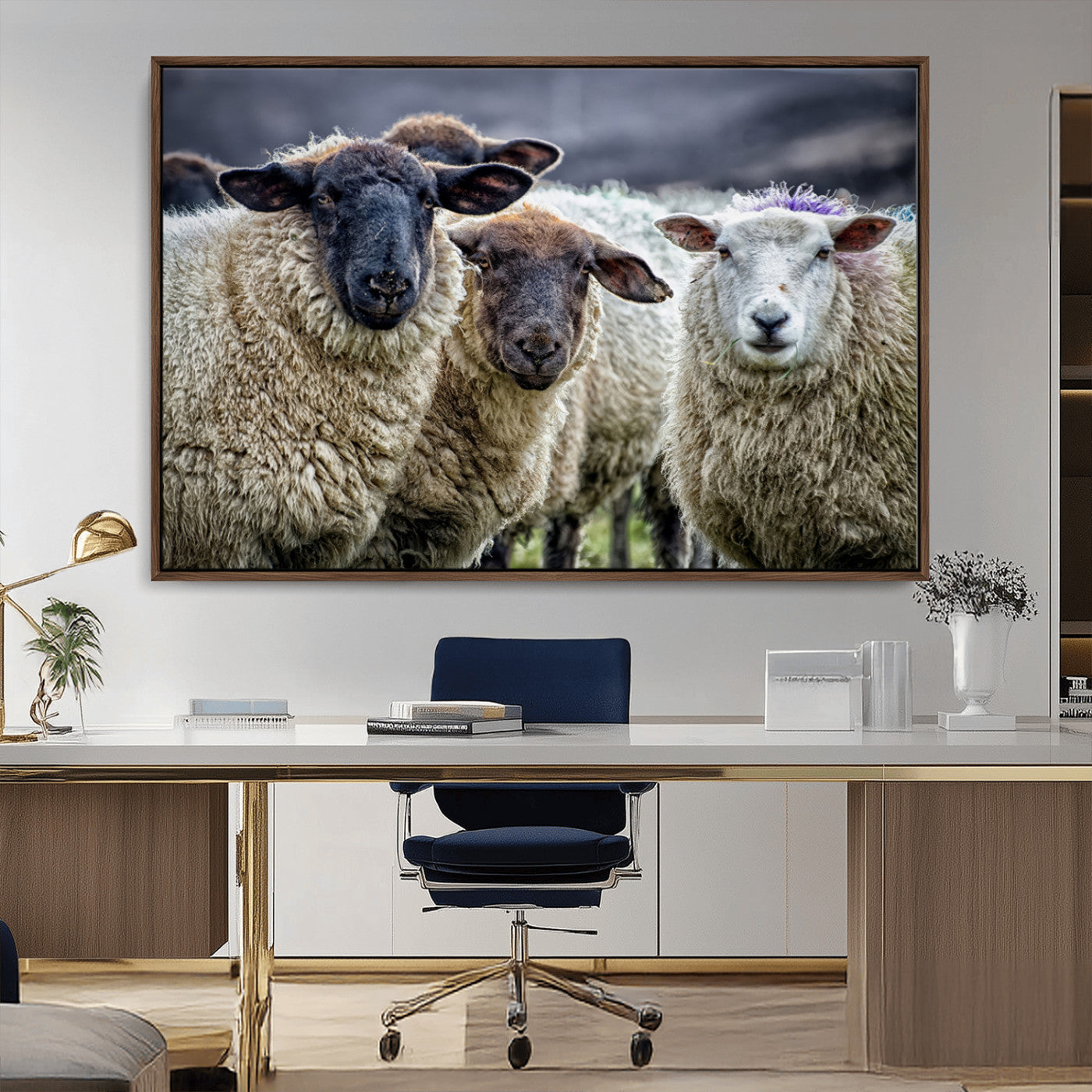 18418-MGV-CV-36X24-Sheep Wall Art Canvas Print, Framed Farmhouse Sheep Art Picture Print, Sheep Herd Perfect Rustic Farmhouse Decor Artwork