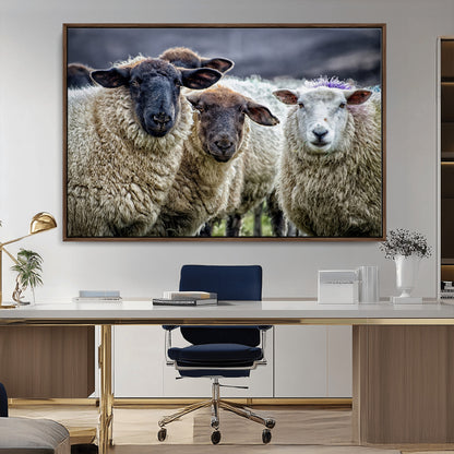 18418-MGV-CV-36X24-Sheep Wall Art Canvas Print, Framed Farmhouse Sheep Art Picture Print, Sheep Herd Perfect Rustic Farmhouse Decor Artwork