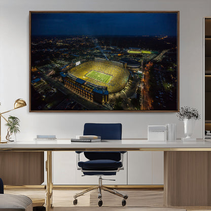33588-MGV-CV-36X24-Football Stadium Wall Art – Aerial Night Game Canvas Print Packed Field City Lights, Sports Photography Decor for Game Room, Man