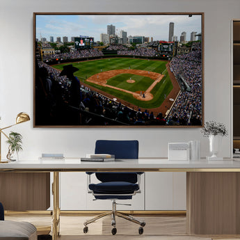 34859-MGV-CV-36X24-Wrigley Field Wall Art Canvas Print, Framed Chicago Cubs Stadium Art Picture Print, Wrigley Stadium Field Perfect Sport Room Decor