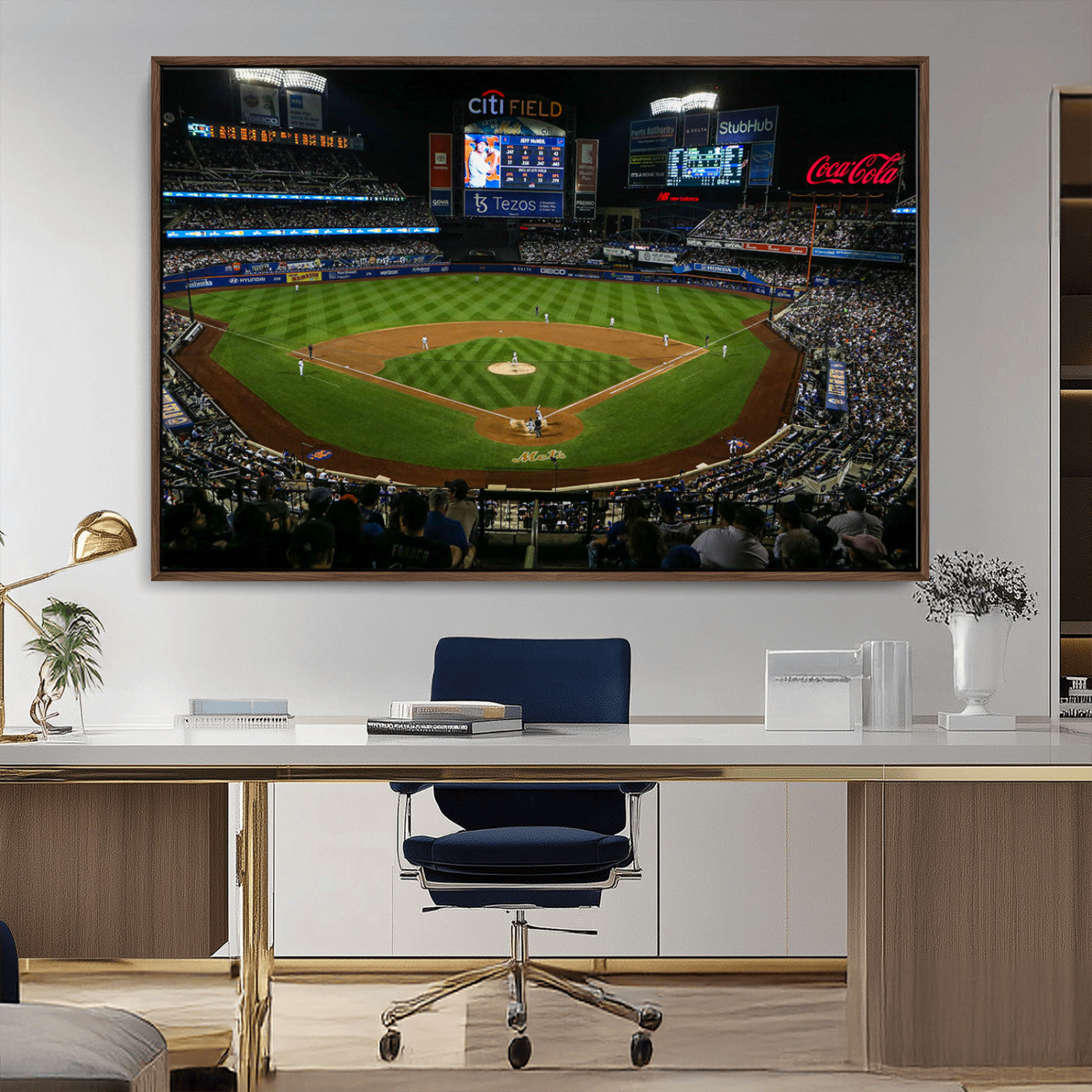 25148-MGV-CV-36X24-Baseball Stadium Wall Art – Canvas Print Night Game Packed Crowd Bright Lights Sports Photography, Dynamic Decor for Game Room,