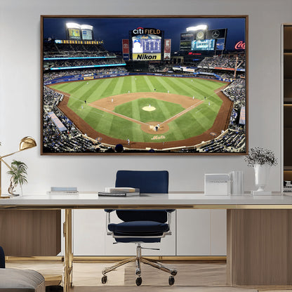 87666-MGV-CV-36X24-City Field Stadium Wall Art Canvas Print, Framed New York Stadium Art Picture Print, Citi Field Stadium Perfect Sport Room Decor
