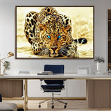 45281-MGV-CV-36X24-Blue Eye Leopard Wall Art Canvas Print, Framed Leopard Painting Art Picture Print, Big Cat Perfect Safari Wildlife Decor Artwork