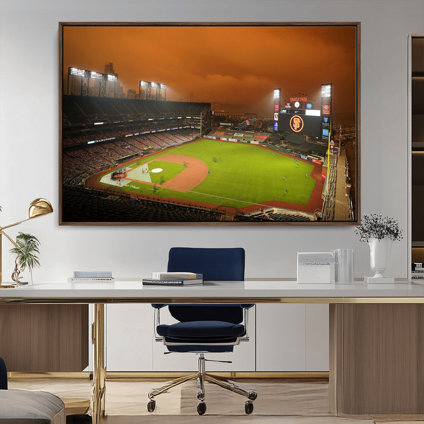 31315-MGV-CV-36X24-Oracle Park Stadium Wall Art Canvas Print, Framed California Stadium Art Picture Print, Oracle Park Field Perfect Sport Room Decor