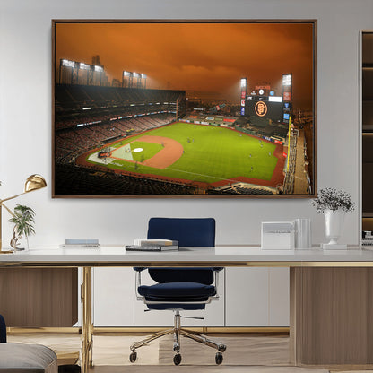31315-MGV-CV-36X24-Oracle Park Stadium Wall Art Canvas Print, Framed California Stadium Art Picture Print, Oracle Park Field Perfect Sport Room Decor