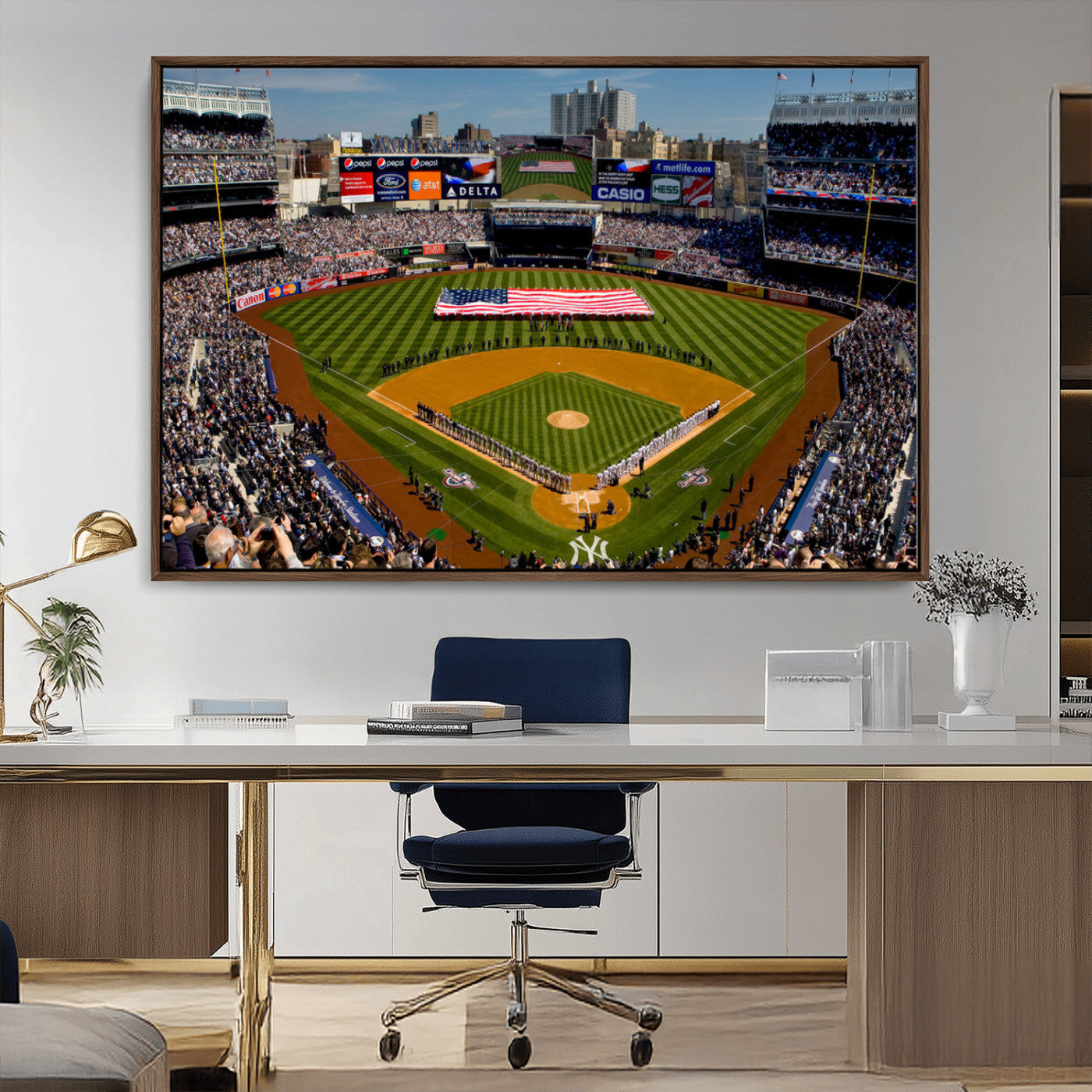 20879-MGV-CV-36X24-Yankee Stadium Wall Art Canvas Print, Framed New York Stadium Art Picture Print, Yankee Field Perfect Sport Room Decor Artwork