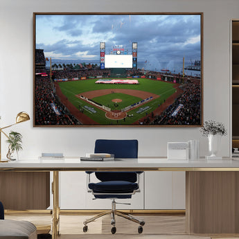 44631-MGV-CV-36X24-Oracle Park Stadium Wall Art Canvas Print, Framed San Francisco Giants Art Picture Print, Giants Stadium Field Perfect Sports Room