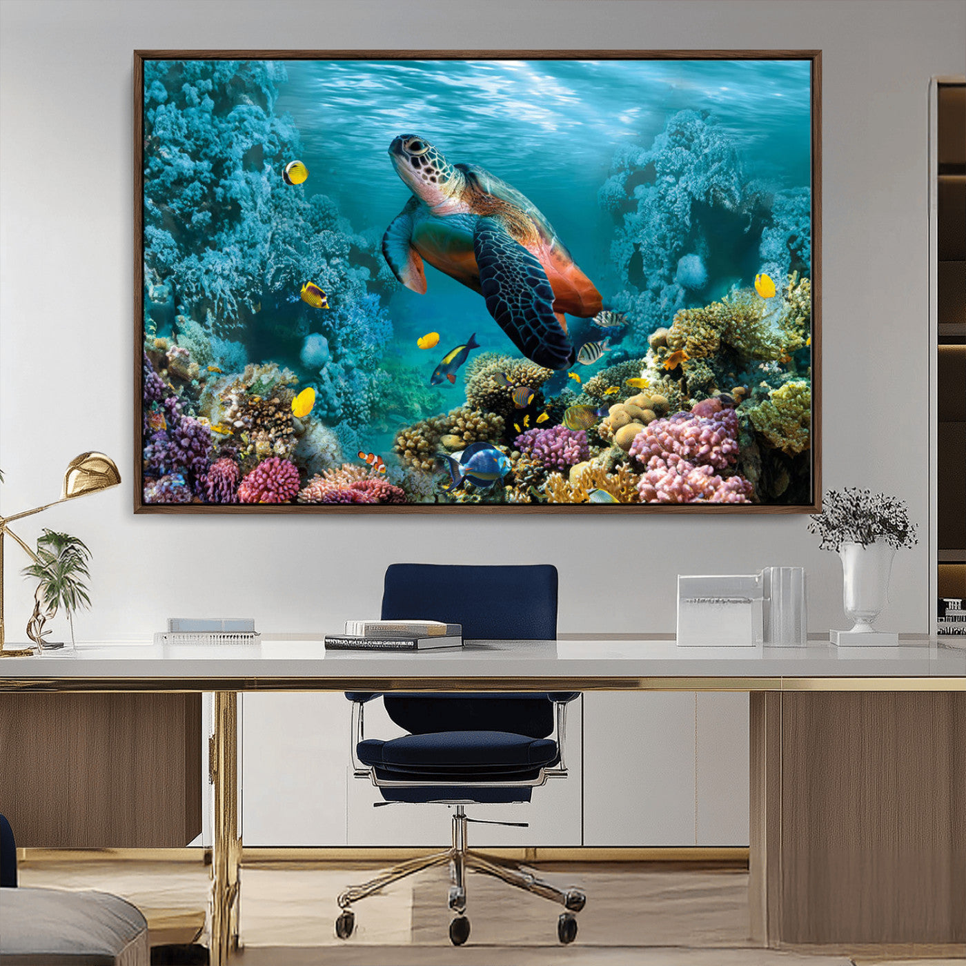 38661-MGV-CV-36X24-Sea Turtle Wall Art Canvas Print, Framed Ocean Wildlife Art Picture Print, Turtle Perfect Coastal Nature Decor Artwork